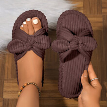 Willtoo Bow Knot Slippers for Women – Corduroy, Orthopedic, Open Toe, EVA Sole, Indoor/Outdoor, Compatible with Home Use