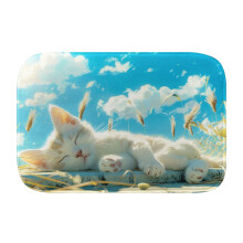 Cute cat pattern 498 Non-Slip Memory Foam Bath Rug: Absorbent, Quick-Dry, Machine Washable, Soft & Comfortable - L