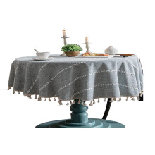 Rustic Striped Cotton-Linen Tablecloth with Tassels, Heavy-Duty Farmhouse Table Cover for Kitchen, Dining & Christmas – Compatible with Standard