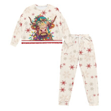 Christmas Pjs Women Pajama Set Highland Cow Printed Sleepwear Snowflake Comfy Loungewear Long Sleeve Tops Jogger Pants Pajama Sets, L