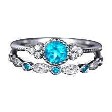 925 Sterling Silver Emerald Ring Set Vintage Style 2 Pieces