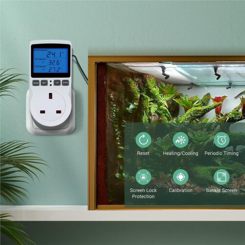 Thermostat Plug Socket, Digital Temperature Controller Timer Outlet, Timer  Plug with Sensor Probe UK Plug 2