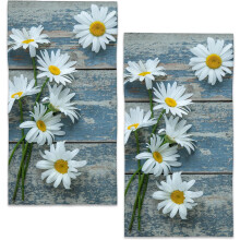 Daisy Flower Hand Towels Set of 2, 14"x28", Soft Retro Wooden Design for Bathroom, Kitchen, Spa & Gym – Compatible with Standard Towel Bars