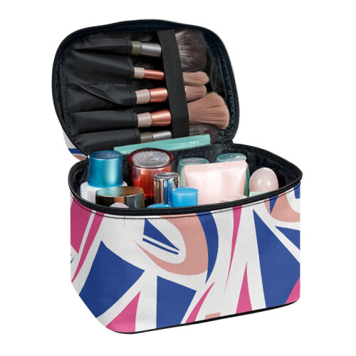 Travel Makeup Case with Brush Slots Durable Geometric Design
