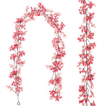 Red-Pink Berries and Eucalyptus Garland 6.56FT Faux Vine