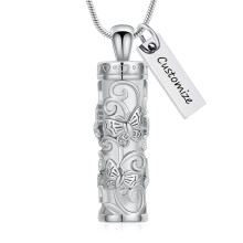 Butterfly Cylinder Ashes Necklace Memorial Pendant