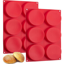 2-Pack Silicone Hamburger Bun Molds, 4" Round Disc Pans for Mini Cakes, Muffin Tops, Buns, Tarts, Custard & Resin Coasters – Compatible with