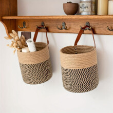 2Pack Jute Rope Hanging Basket - Woven Fern Wall Hanging Basket Flower Plants, Woven Storage 18*20cm Black