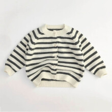 Striped Knit Cardigan Sweater for Kids Unisex Long Sleeve