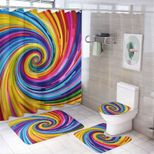 4-Piece Shower Curtain Set with Rugs, Psychedelic Swirl Design, Waterproof Fabric, Compatible with Standard Showers