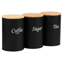 3-Pcs Bamboo-Lid Food Storage Canisters for Coffee, Tea & Sugar – Compatible with Kitchen Countertops
