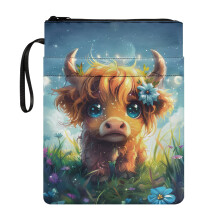 Little Bull Flowers Book Cover Sleeve Pouch, Washable Zipper, Polyester, 11.4x8.66", for Teachers, Bible Study, Students