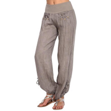 Women's Linen Gaucho Pants High Waist with Pockets Coffee