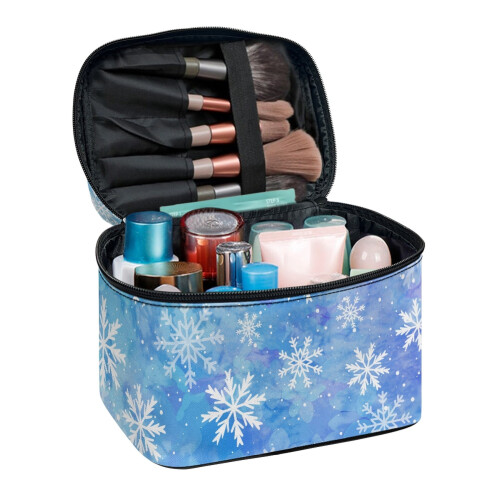 Cosmetic Makeup Bag with Brush Slots Snowflake Pattern 8.86