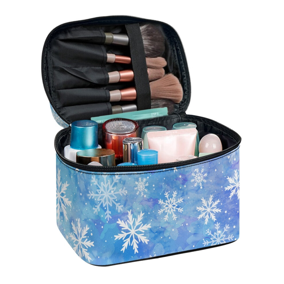 Cosmetic Makeup Bag with Brush Slots Snowflake Pattern 8.86