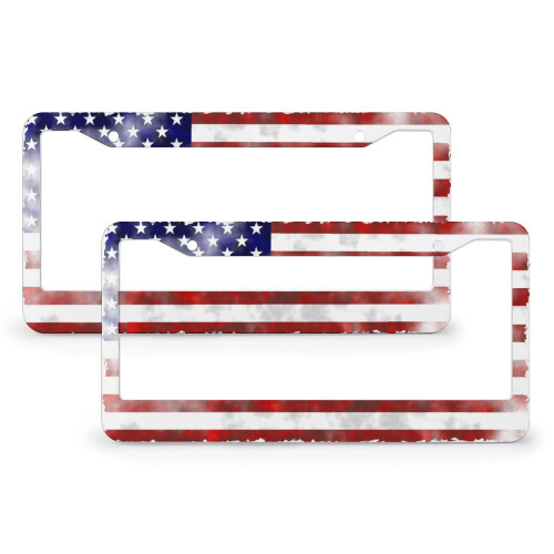 Retro US Flag License Plate Frames Metal 2 PCS