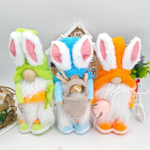 Easter Gnome Decor, 15.7" Fluffy Bunny Plush with Basket, Faceless Farmhouse Dwarf Ornament for Spring & Holiday Home