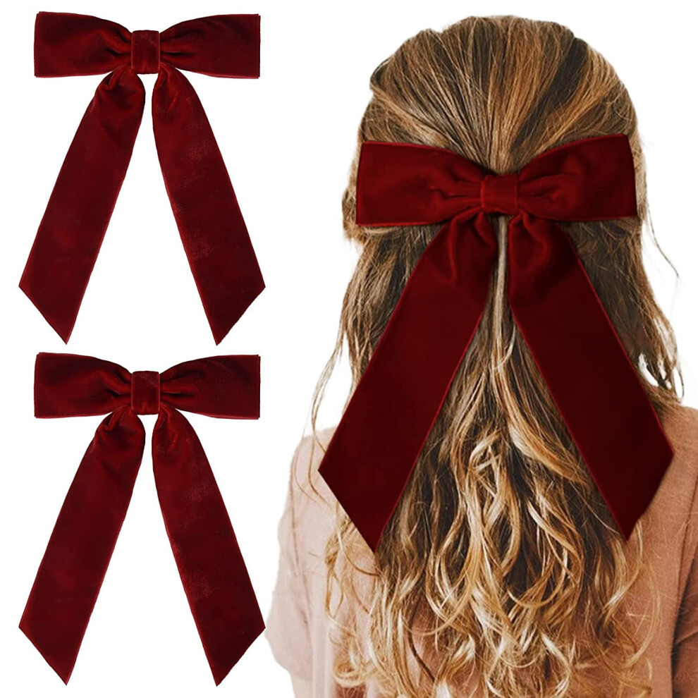 Red Velvet Hair Bows 5 Inch Alligator Clips 2PCS