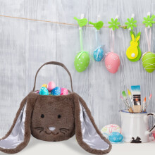 Large Woven Easter Basket - 16-inch Long-Ear Bunny Tote with Handles, Machine-Washable Egg Hunt Bag for Kids Outdoor Activities