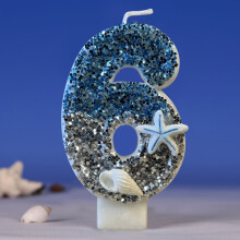 Birthday Number Candle Blue Gray Ocean Theme 1