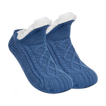 Blue M Fuzzy Fleece-Lined Slipper Socks Non-Slip Indoor