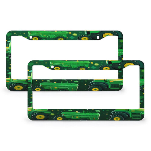 Green Tractor License Plate Frame Set 2 pcs Metal