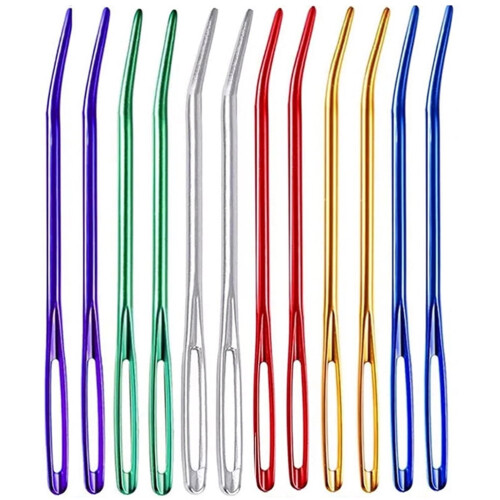 12Pc Aluminum Thread Sewing Needles Large Eye Tapestry Knitting Tools