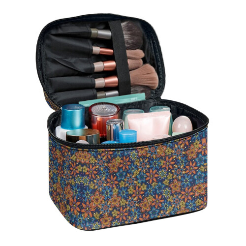 Large Make Up Bag Multi-Function Makeup Organizer With Brush Storage Makeup Case Friend Bohemian Floral