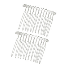 2 Pcs No Slip Hair Side Combs Accessories Metal 2" Silver Tone
