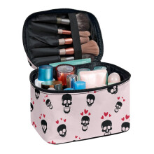 8.86 x 6.5 x 5.9 Inches Lightweitht Travel Make up Bag Heart and Skull Pattern with Brush Holder Bathroom Storage