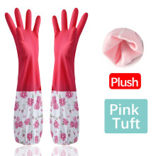 Velvet Flower Rubber Cleaning Gloves, Long Anti-Skid Household Gloves, Dishwashing Protection, Chemical Resistant, Reusable Chore Gear