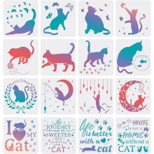 1Set PET Hollow out Drawing Painting Stencils Sets for DIY Scrapbook Photo Album Cat Pattern 20x20cm 16 style/set