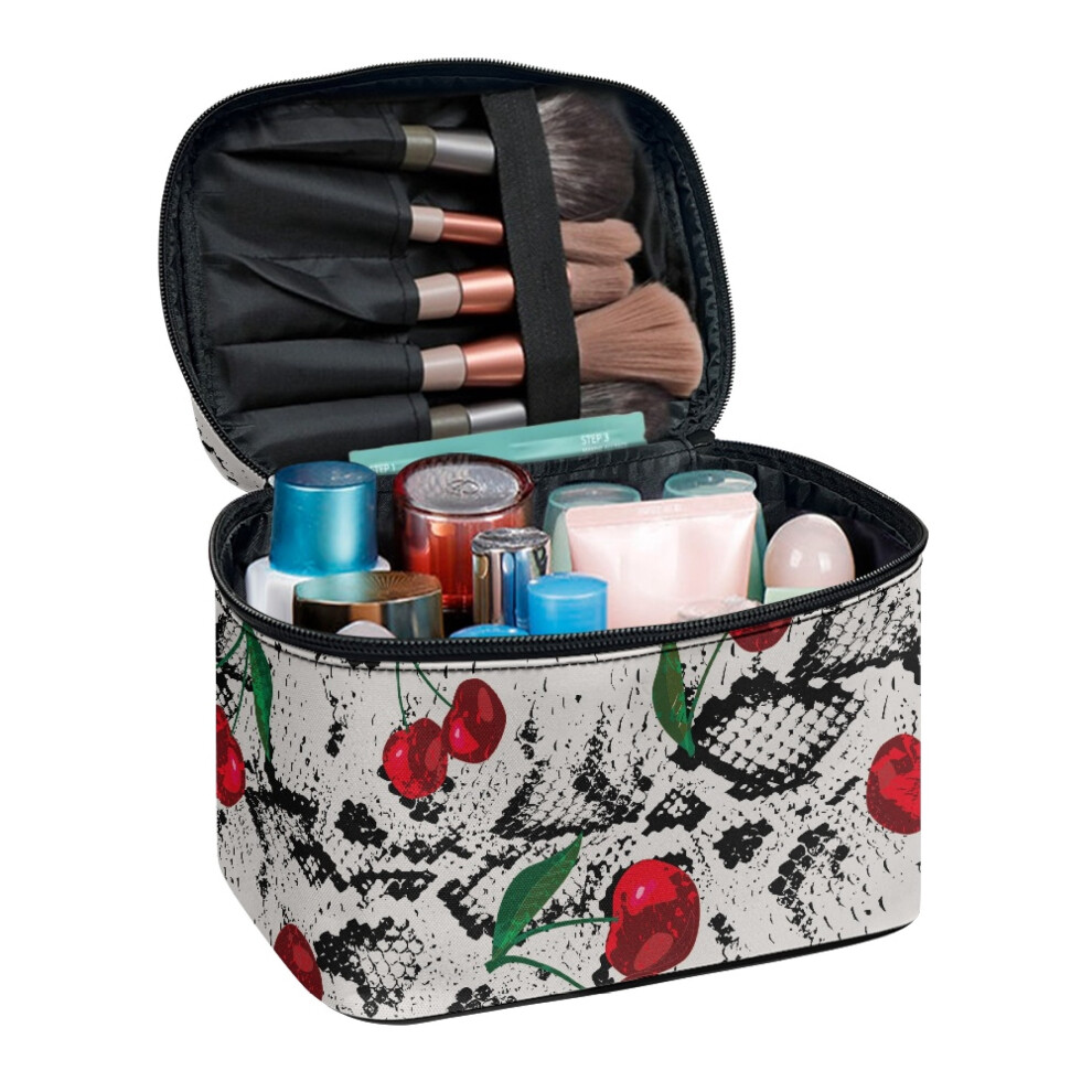 Cherry snakeskin polyester makeup bag large