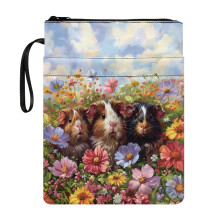 Book Cover with Decorative Design Lightweight Polyester Carrying Book Case for Teachers Office 8.66 x 11.42, Guinea Pigs in Flowers