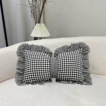 Bow Pillow Plaid Corduroy Lumbar Cushion 20x12 Inch Black