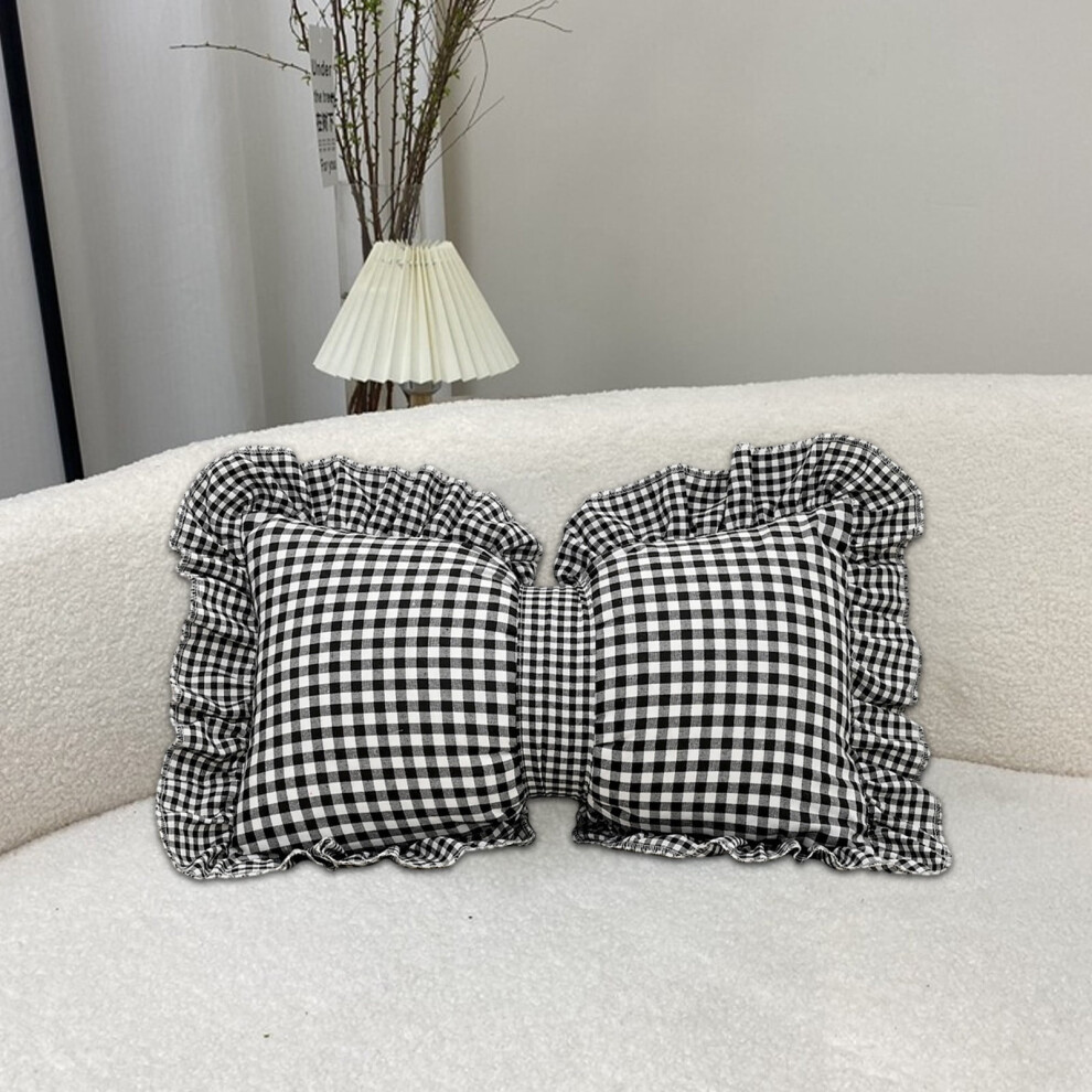 Bow Pillow 20x12", Plaid Corduroy Decorative Throw & Lumbar Cushion with Invisible Zipper, Easy Clean, Mother's Day Gift (Black)
