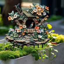 11.8x7.9in Hummingbird Birdhouse Garden Stake - 2D Acrylic Waterproof Outdoor Yard Decor, Weather Resistant Garden Plug for Patio Lawn