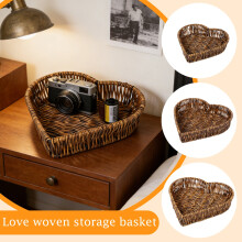 Heart Shaped Woven Storage Basket, Valentine’s Day Gift Basket for Home Decor, Jewelry Organizer, Romantic Heart Basket for Living Room,A