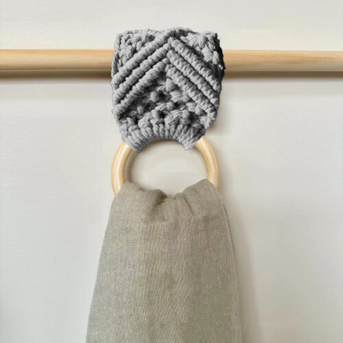 Towel Holder Ring Boho Macrame Wooden Circle 2