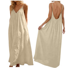 Women's backless cami dress beige V-neck sleeveless long