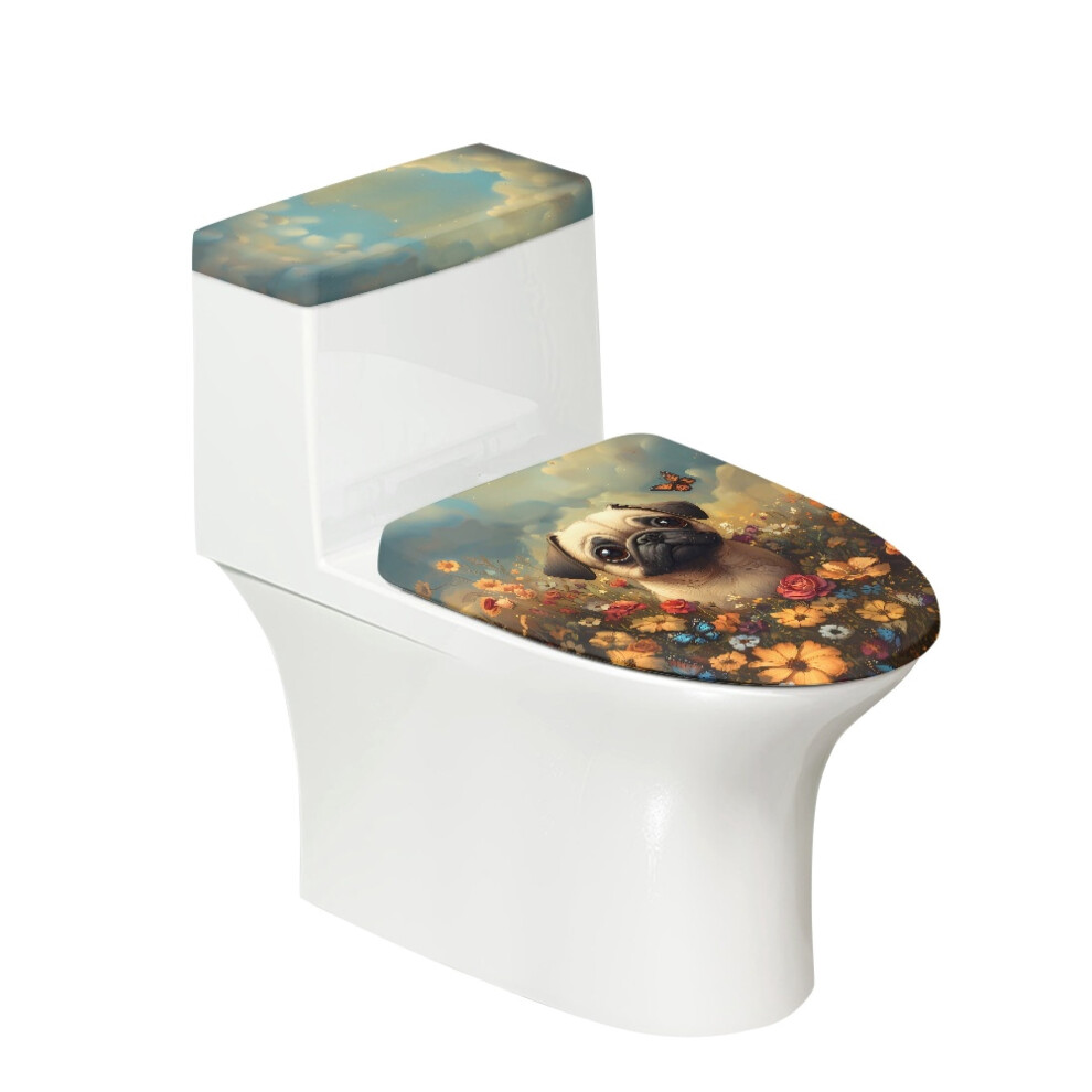 Pug Floral Toilet Lid Dust Cover Set 2 Pieces Universal 971050440569