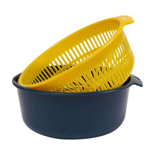 2-in-1 Double-Layer Kitchen Strainer Colander Bowl Set, Plastic Fruit/Veg Wash Basket & Pasta Drain Bowl, 7.28"x2.95", compatible with standard sinks