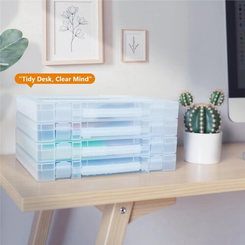Scrapbook Paper Storage, 4 Pack Stackable  Organizers with Handle, Fits More 8.5x11 and School Projects Box 1