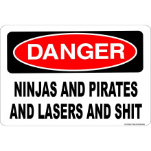Warning Sign Danger Ninjas Pirates Lasers SHT Road Sign Business Metal Sign Size: 8 x 12 inch