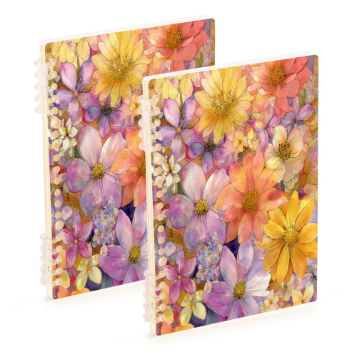 A5 Spiral Notebook 60 Sheets Diary Removable & Adjustable Wire Binding Journey Note 80g Paper Summer Blossoms 2PCS