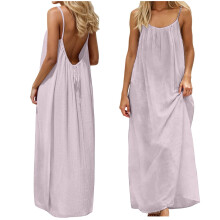 Women's Purple Sleeveless Backless Flowy Summer Dress