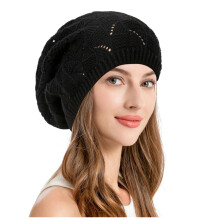 Soft Knit Airy Cutout Lightweight Slouchy Crochet Beret Hat