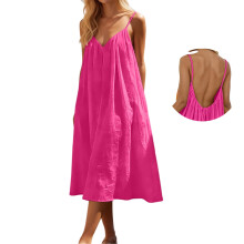 Women's backless V-neck spaghetti strap loose beach dress
