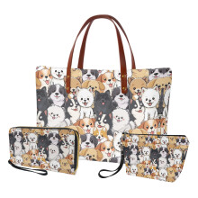 Samoyed Dog Print Tote Bag Set w/ Waterproof Cosmetic Pouch, PU Leather Satchel, Card Holder Wallet – Compatible with Women & Business