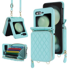 Compatible with Samsung Galaxy Z Flip 7 Wallet Case – Mint PU Leather RFID-Blocking Cover with Detachable Crossbody Strap, Zipper Purse & Card Slots